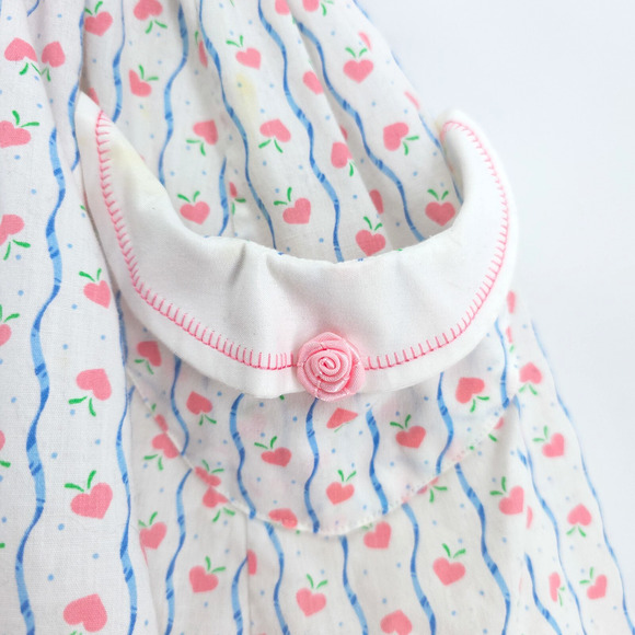 Vintage 4T Handmade Cottage Core Pinafore Dress Pockets Lace Rosette Petticoat - Picture 3 of 16